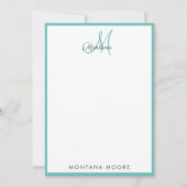 Elegant modern monogram Simple Girly Blauwgroen No Notitiekaartje (Voorkant)