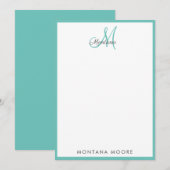 Elegant modern monogram Simple Girly Blauwgroen No Notitiekaartje (Voorkant / Achterkant)