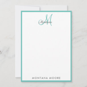 Elegant modern monogram Simple Girly Blauwgroen No Notitiekaartje
