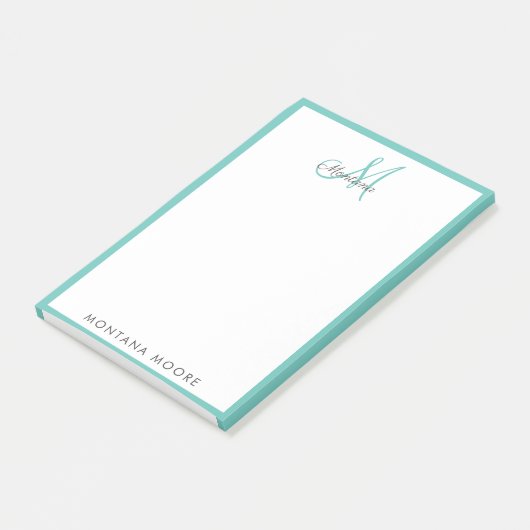 Elegant modern monogram Simple Girly Blauwgroen Post-it® Notes (Schuin)