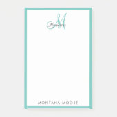 Elegant modern monogram Simple Girly Blauwgroen Post-it® Notes (Voorkant)
