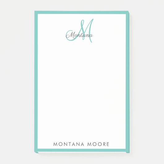 Elegant modern monogram Simple Girly Blauwgroen Post-it® Notes (Voorkant)