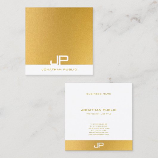 Elegant Modern Monogram Sjabloon Trendy Gold Vierkante Visitekaartje (Voorkant / Achterkant)
