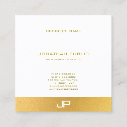 Elegant Modern Monogram Sjabloon Trendy Gold Vierkante Visitekaartje (Achterkant)