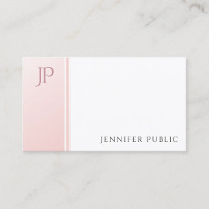 Elegant modern monogram Trendy Blush Pink White Visitekaartje