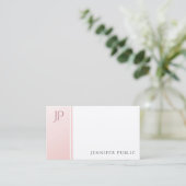 Elegant modern monogram Trendy Blush Pink White Visitekaartje (Staand voorkant)