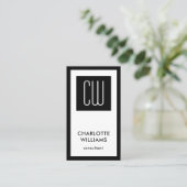 Elegant modern monogram - Verticaal platte zwart w Visitekaartje (Staand voorkant)