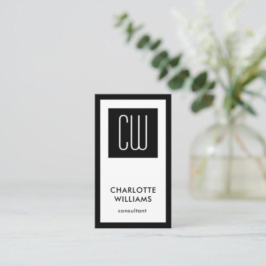 Elegant modern monogram - Verticaal platte zwart w Visitekaartje (Staand voorkant)