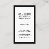 Elegant modern monogram - Verticaal platte zwart w Visitekaartje (Achterkant)