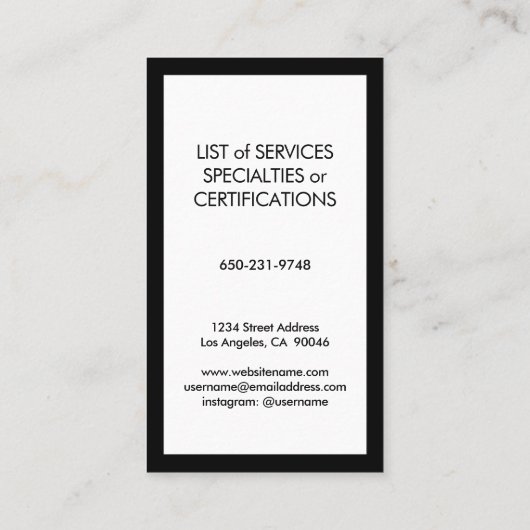 Elegant modern monogram - Verticaal platte zwart w Visitekaartje (Achterkant)