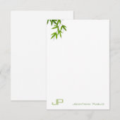 Elegant Modern Monogram Waterverf Bamboe Bladeren Notitiekaartje (Voorkant / Achterkant)