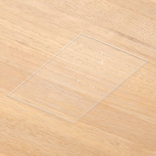Elegant Modern Monogram Weddenschap Acryl Uitnodigingen (Laagn)