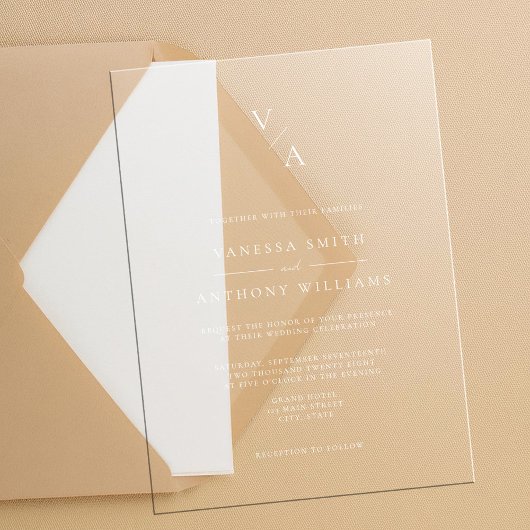 Elegant Modern Monogram Weddenschap Acryl Uitnodigingen