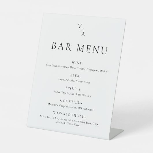 Elegant Modern Monogram Wedding Bar Menu Reclamebord Met Voetstuk (Voorkant)