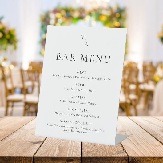 Elegant Modern Monogram Wedding Bar Menu Reclamebord Met Voetstuk