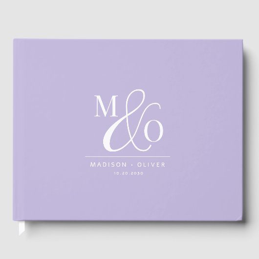Elegant Modern Monogram Wedding Lavender Gastenboek (Voorkant)