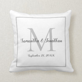 Elegant Modern Monogram White Wedding Keepslag Kussen