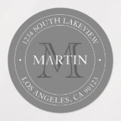 Elegant modern monogram wit en grijs | Waterdicht Labels (Design 1)