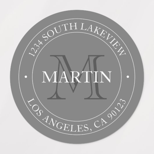 Elegant modern monogram wit en grijs | Waterdicht Labels (Design 1)