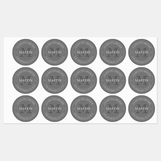 Elegant modern monogram wit en grijs | Waterdicht Labels (Vel)