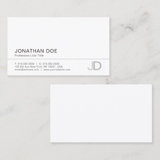 Elegant modern monogram wit platte plaat Professio Visitekaartje (Voorkant / Achterkant)