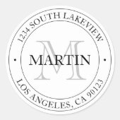 Elegant modern monogram wit zwart-grijs ronde sticker (Voorkant)