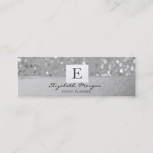 Elegant Modern Monogram Zilver Glitter Bokeh Mini Visitekaartje (Voorkant)