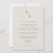 Elegant Modern Monogram Zwart en Ivoor Huwelijk Kaart (Voorkant)