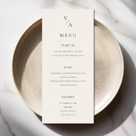 Elegant Modern Monogram Zwart en Ivoor Huwelijk Menu