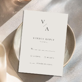Elegant Modern Monogram Zwart en Ivoor Huwelijk RSVP Kaartje