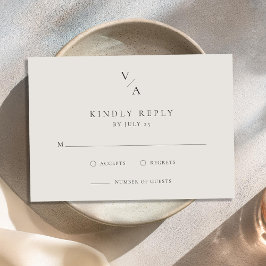 Elegant Modern Monogram Zwart en Ivoor Huwelijk RSVP Kaartje
