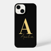 Elegant modern monogram zwart goud iPhone hoesje (Achterkant)