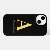 Elegant modern monogram zwart goud iPhone hoesje (Achterkant horizontaal)