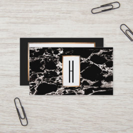 Elegant modern monogram, zwart marmer, steen visitekaartje