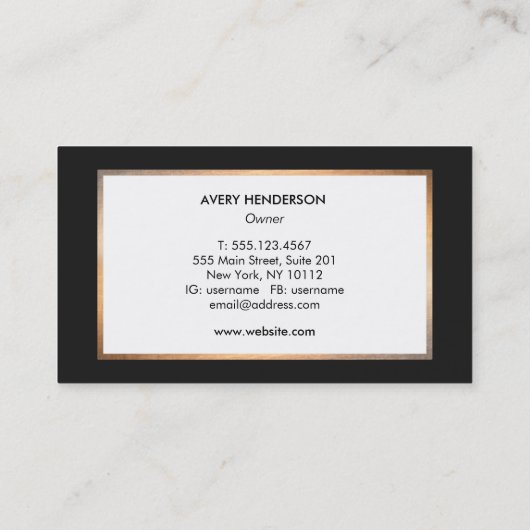 Elegant modern monogram, zwart marmer, steen visitekaartje (Achterkant)