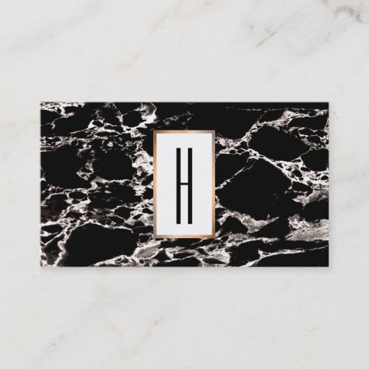 Elegant modern monogram, zwart marmer, steen visitekaartje (Voorkant)