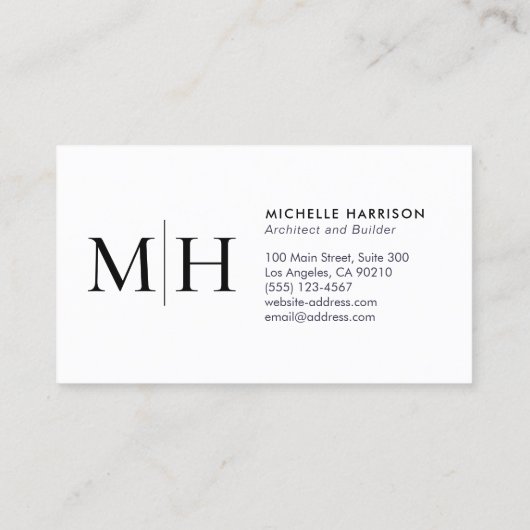 Elegant Modern Monogram Zwart Wit Professioneel Visitekaartje (Achterkant)