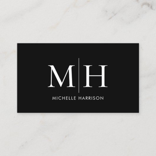 Elegant Modern Monogram Zwart Wit Professioneel Visitekaartje (Voorkant)