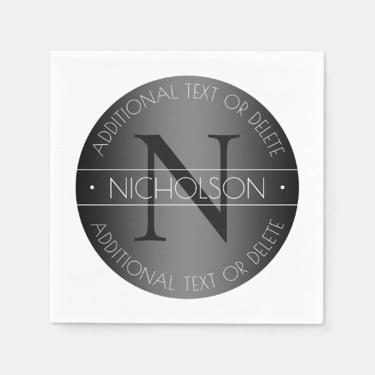 Elegant Modern Monogram Zwart & Wit Schaduw Servet (Voorkant)