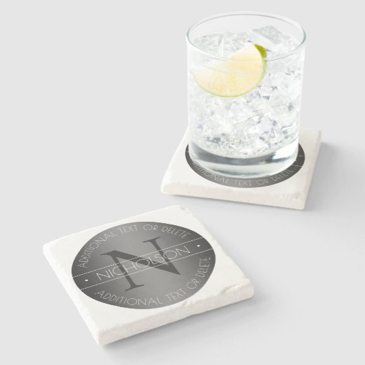 Elegant modern monogram zwart-wit schaduweffect stenen onderzetter (Zijkant)