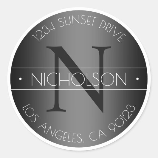 Elegant Modern Monogram Zwart-wit Shading Ronde Sticker (Voorkant)