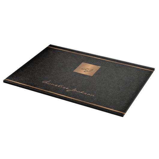 Elegant modern monogramme chic uniek zwart goud snijplank (Hoek)