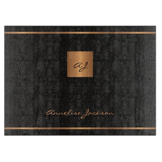 Elegant modern monogramme chic uniek zwart goud snijplank (Voorkant)