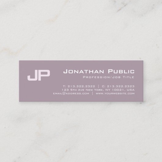 Elegant Modern Monogrammed Design Salon Plain Mini Visitekaartje (Voorkant)