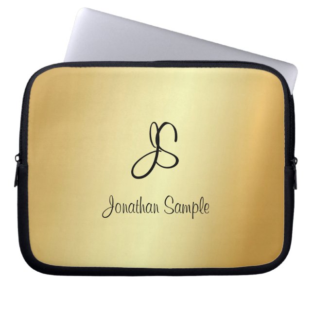 Elegant Modern Monogrammed Faux Gold Sjabloon Laptop Sleeve (Voorkant)