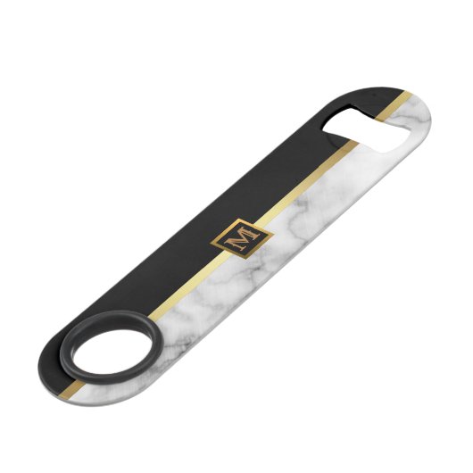 Elegant Modern Monogrammed Marble Black Gold Speed Flessenopener (Voorkant Gekanteld)