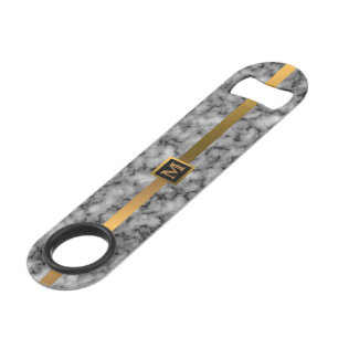 Elegant Modern Monogrammed Marble Black Gold Speed Flessenopener