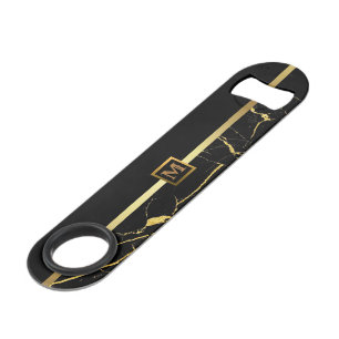 Elegant Modern Monogrammed Marble Black Gold Speed Flessenopener