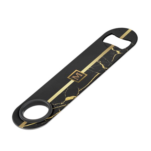 Elegant Modern Monogrammed Marble Black Gold Speed Flessenopener (Voorkant Gekanteld)