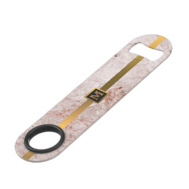 Elegant Modern Monogrammed Marble Black Gold Speed Flessenopener